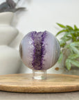 Amethyst & Banded Agate Sphere Geode with Crystal Formation - SPH0184
