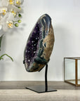 Deep Purple Amethyst Geode With Metal Stand – Elegant Crystal Display - MWS2700