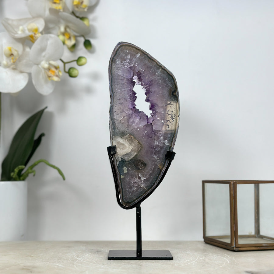 Natural Amethyst Geode Slice Portal with Stand - MWS1947