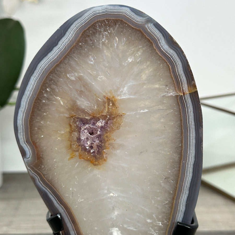 Quartz &amp; Agate Slice on Metal Stand - MWS2892