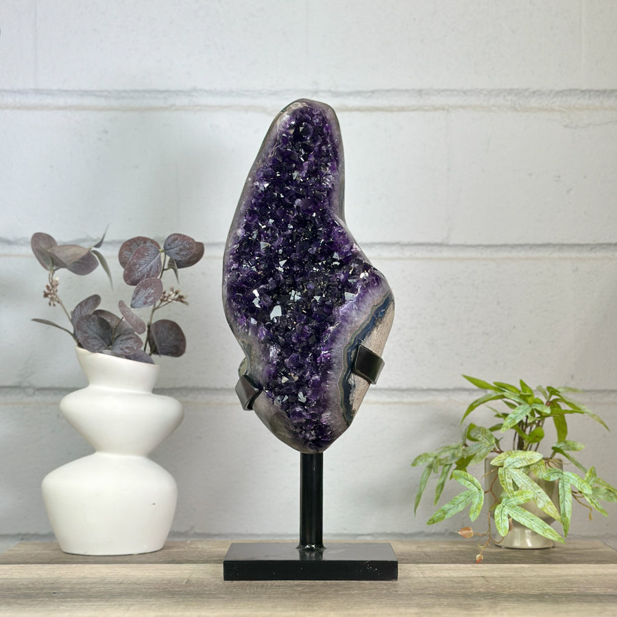 Natural Top Grade Amethyst Cluster on Metal Stand for Home Decor - MWS3150