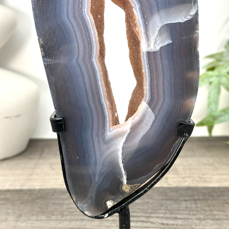 Natural Blue Banded agate &amp; Quartz Druzy Crystal Portal - MWS3250