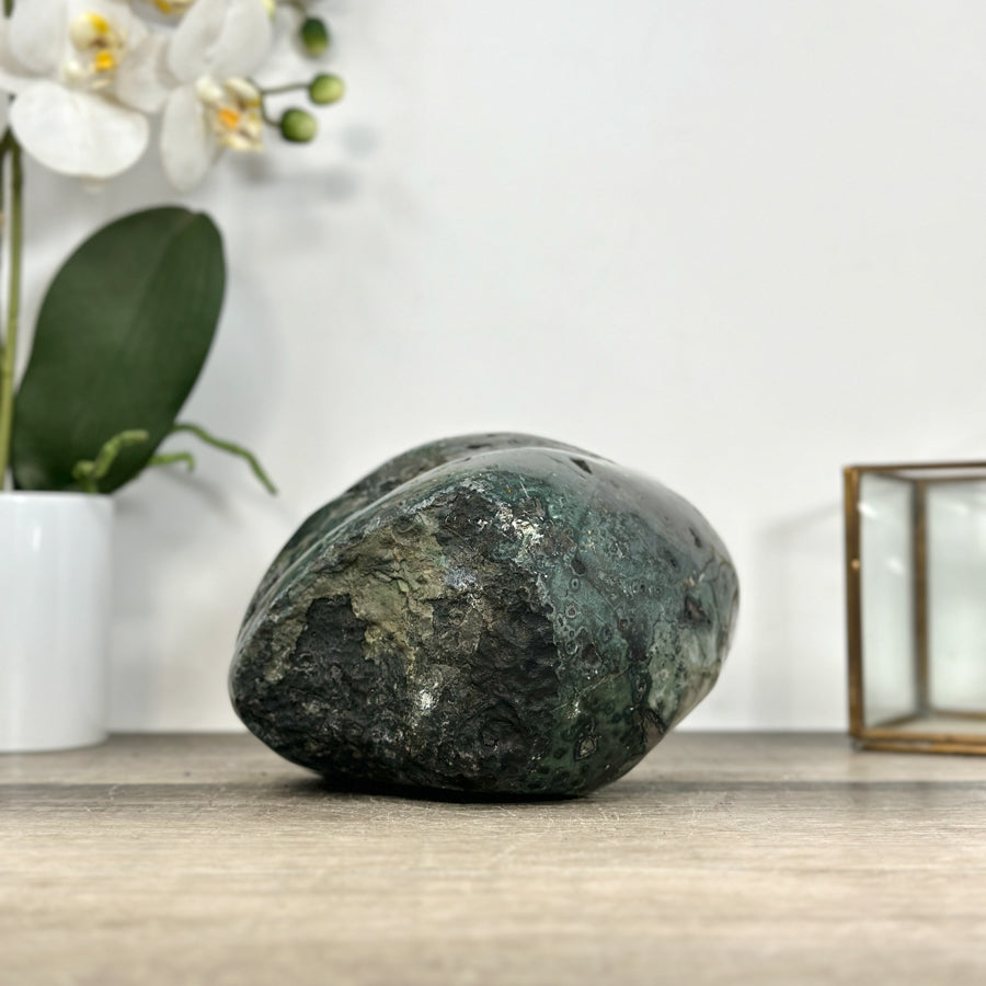 Natural Amethyst Geode with Green Jasper Shell &amp; Calcite Inclusions - STGE0024