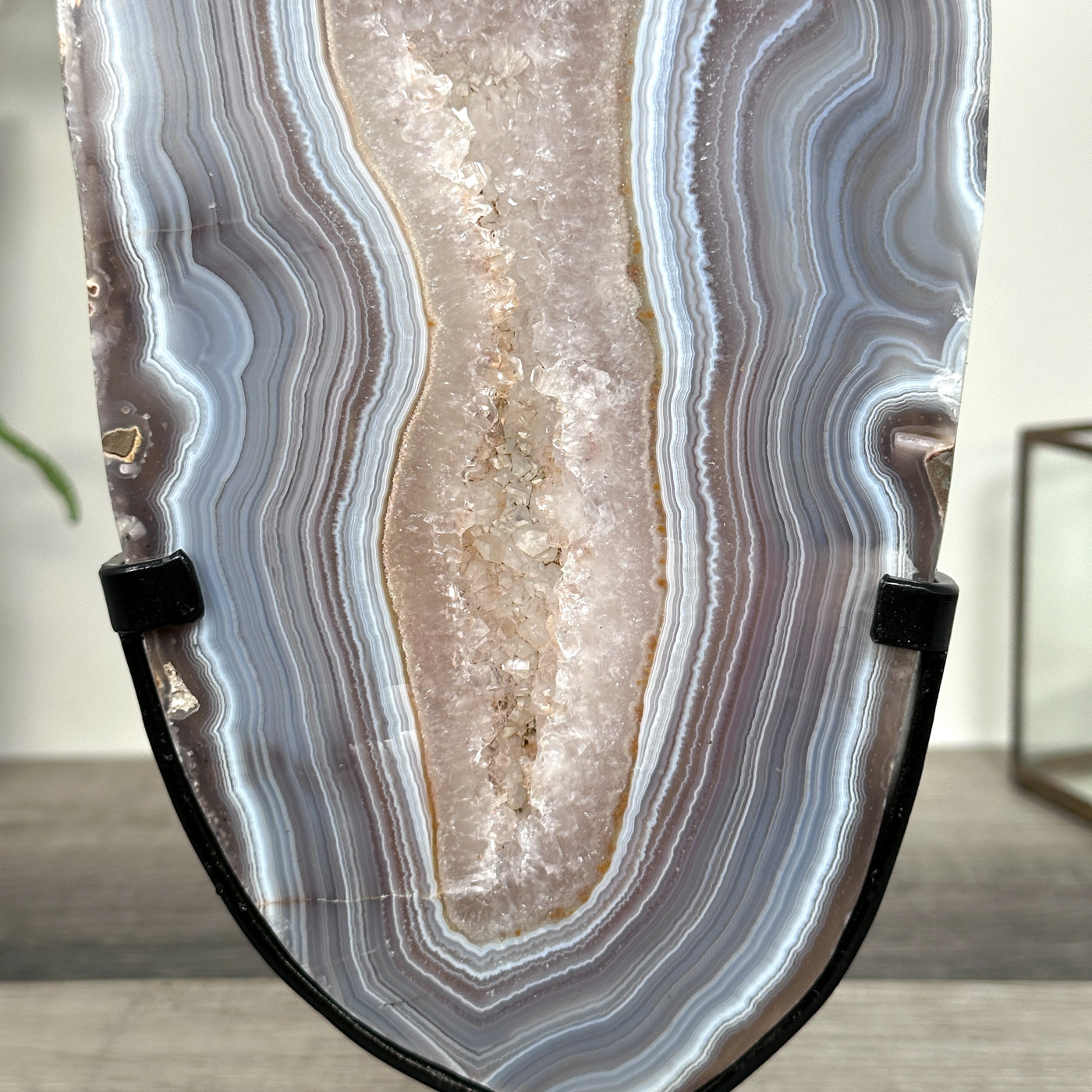 Blue Banded Agate Slice on Stand – Home Decor Display Specimen - MWS2663