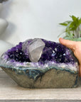 Deep Purple Amethyst Geode with Calcite Crystal - STGE0096