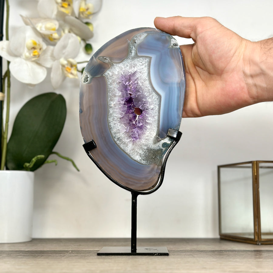 Agate Geode Slice with Amethyst Center - MWS2917