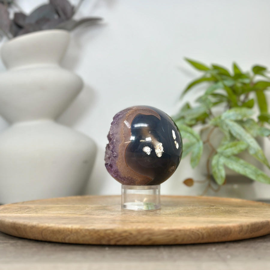 Amethyst Druzy &amp; Agate Sphere Geode from Uruguay - SPH0173