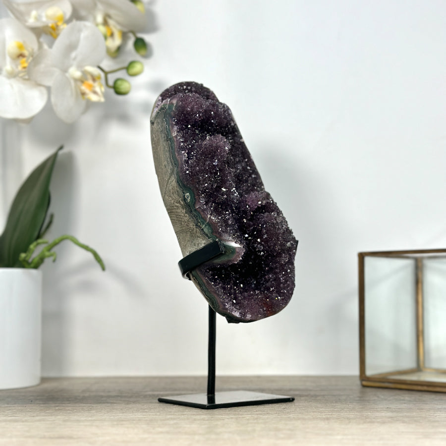 Natural Amethyst Crystal with Stalactite Formations, Metal Stand Included - MWS2553