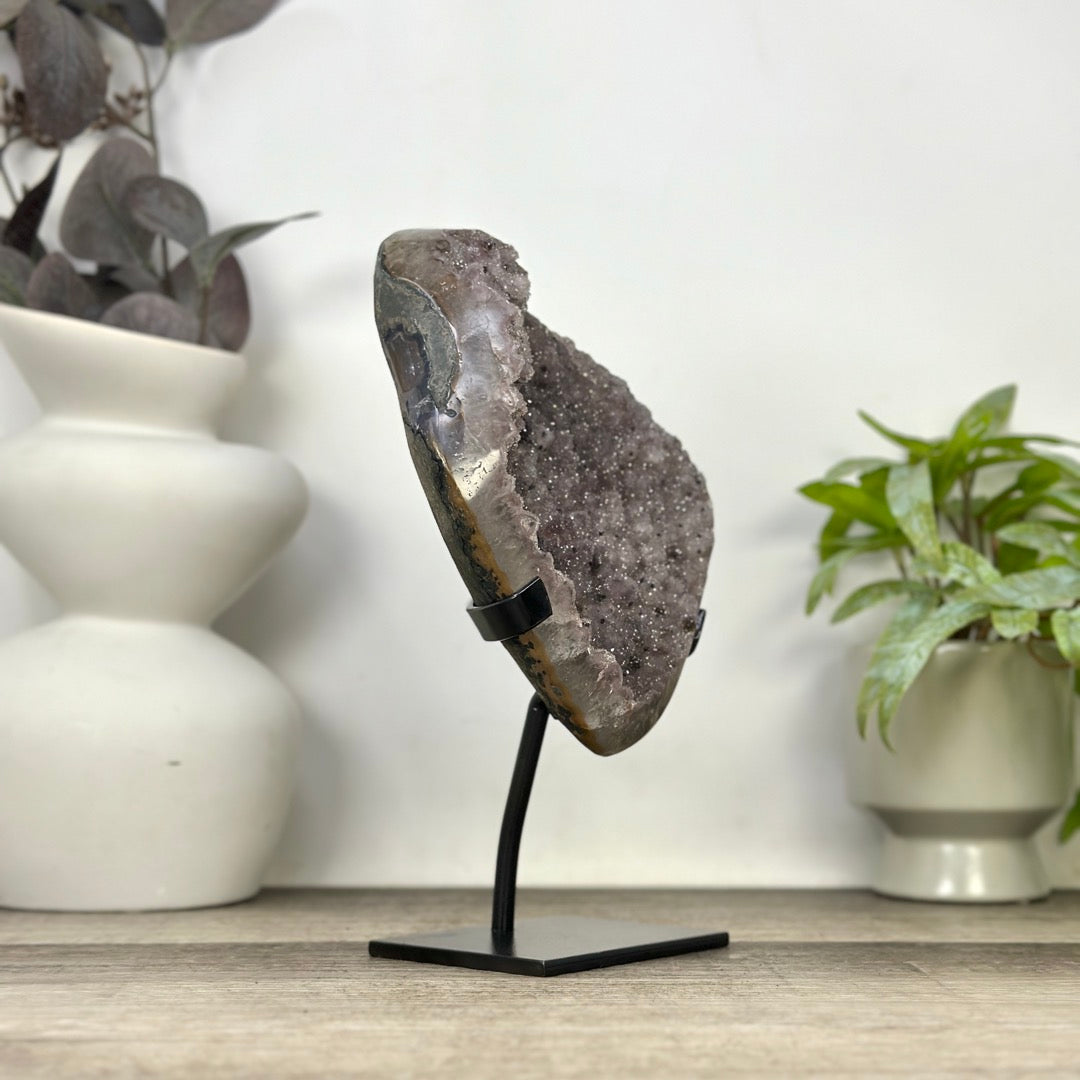 Unique Natural Sugar Amethyst Crystal Geode on Stand - MWS3383