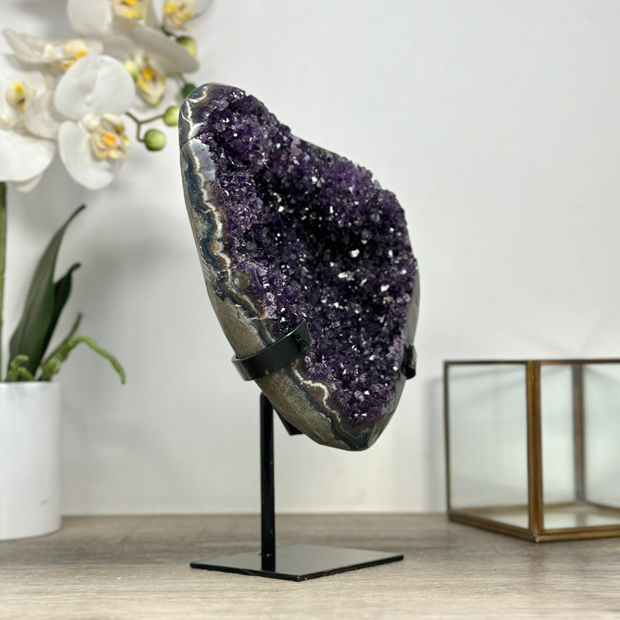 Uruguayan Amethyst Crystal Cluster - Metallic Stand Included - MWS2454