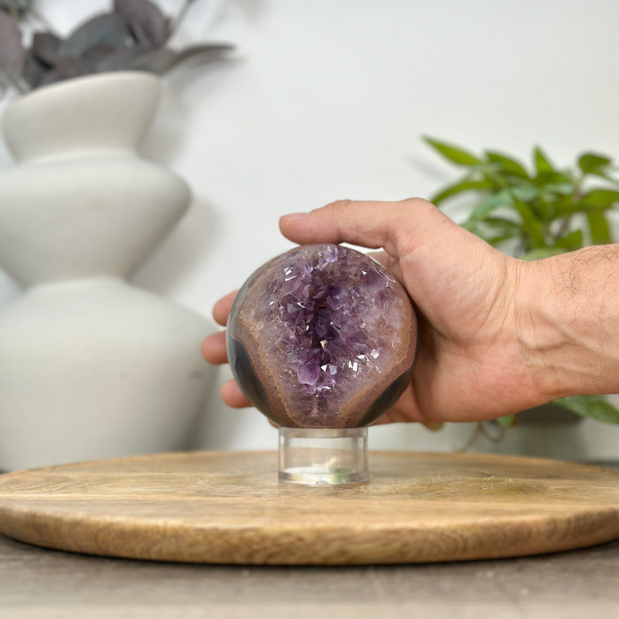 Amethyst Druzy &amp; Agate Sphere Geode from Uruguay - SPH0173