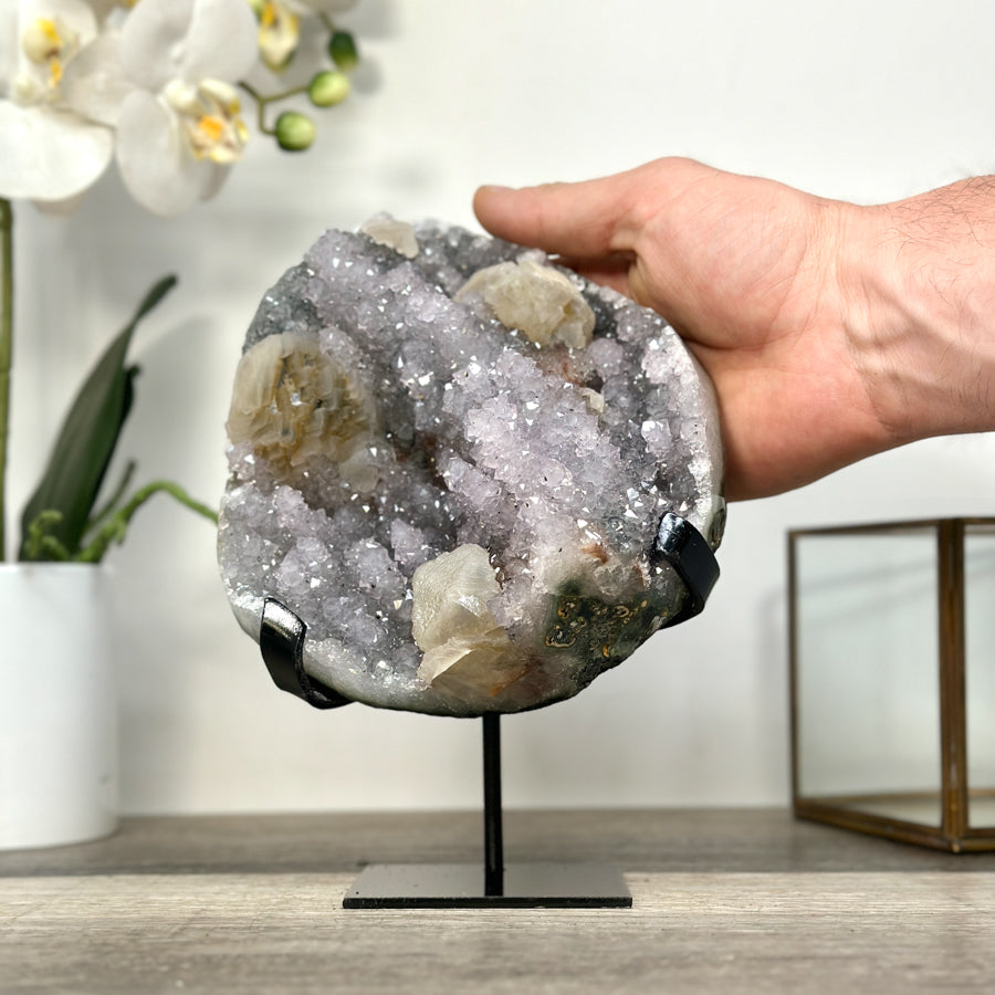Amethyst and Calcite Crystal Cluster with stalctite Formations on Stand - MWS2607