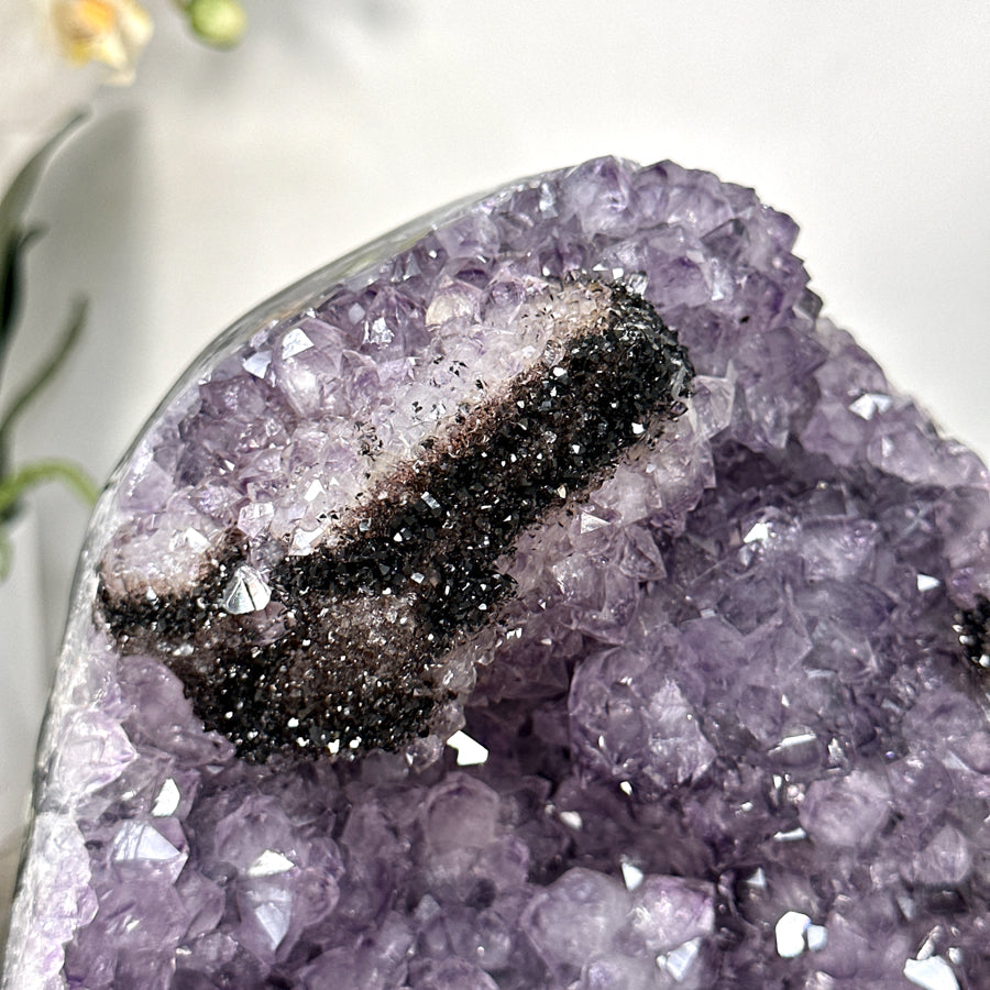 Natural Amethyst Cluster with Back Hematite &amp; Calcite Crystal Formation - MWS2706