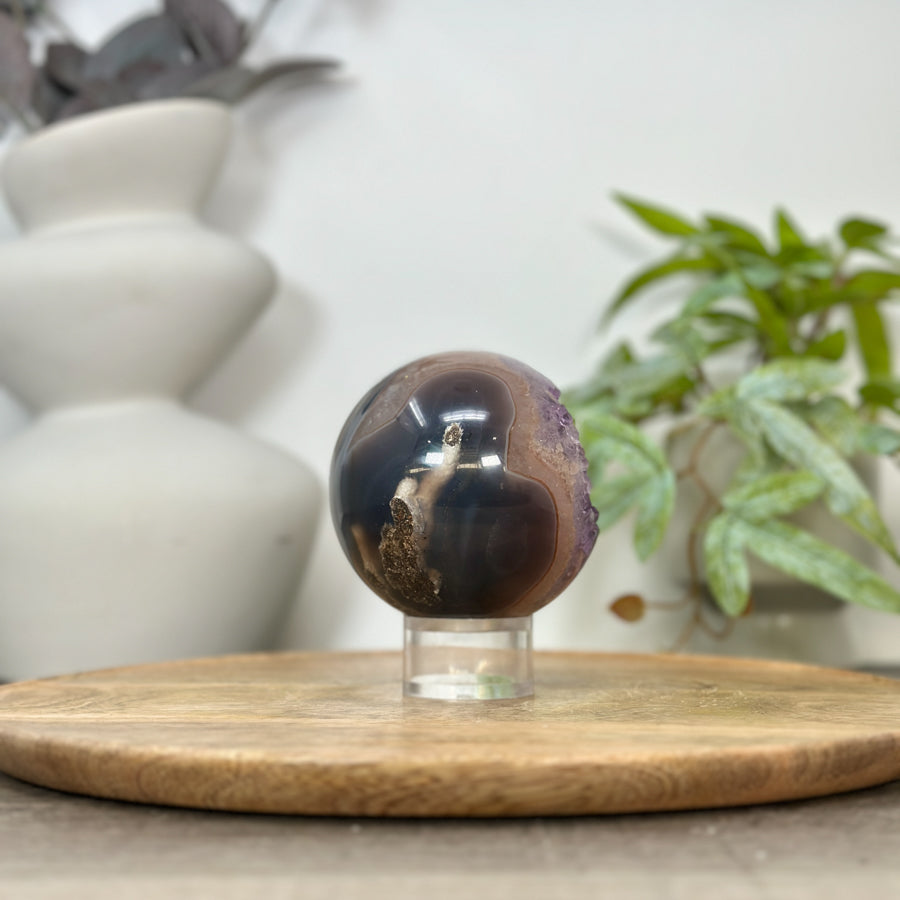 Amethyst Druzy &amp; Agate Sphere Geode from Uruguay - SPH0173