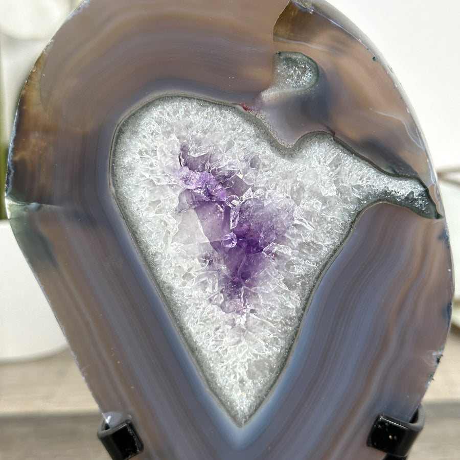 Agate &amp; Amethyst SLice with Metallic Stand - MWS2915