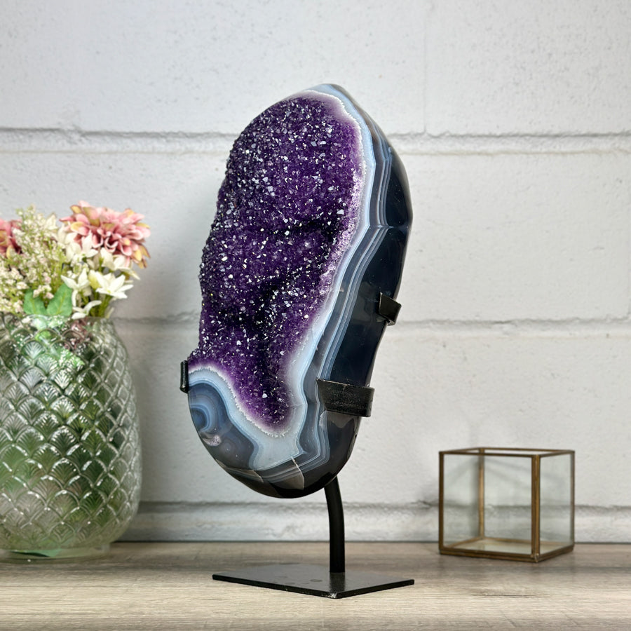 Unique Huge Natural Amethyst &amp; Blue Banded Agate Statement Piece - MWS2604