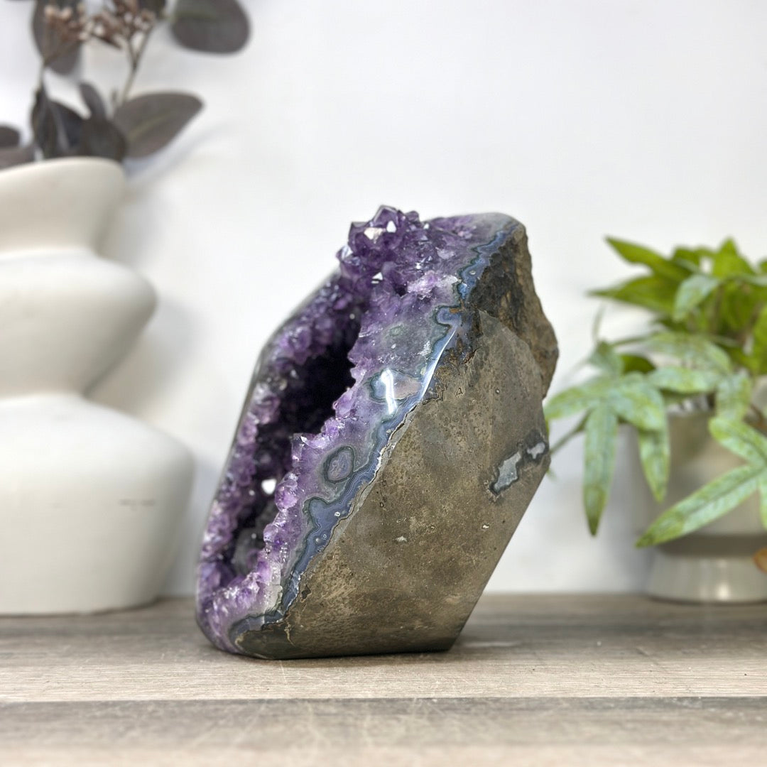 Natural Amethyst GEode with Calcite Crystal Inclusion - CBP1426