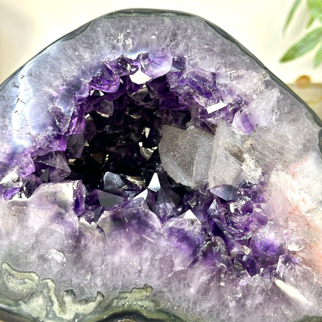 Natural Deep Purple Amethyst Geode with Calcite Inclusion - STGE0052