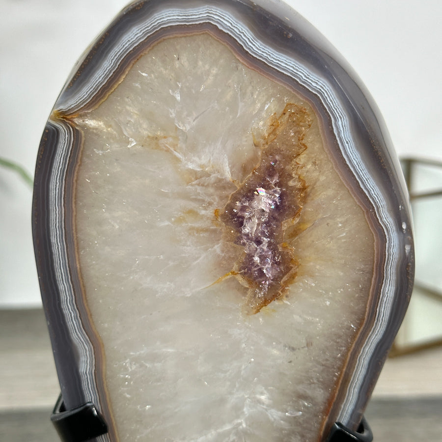 Quartz &amp; Agate Slice on Metal Stand - MWS2892