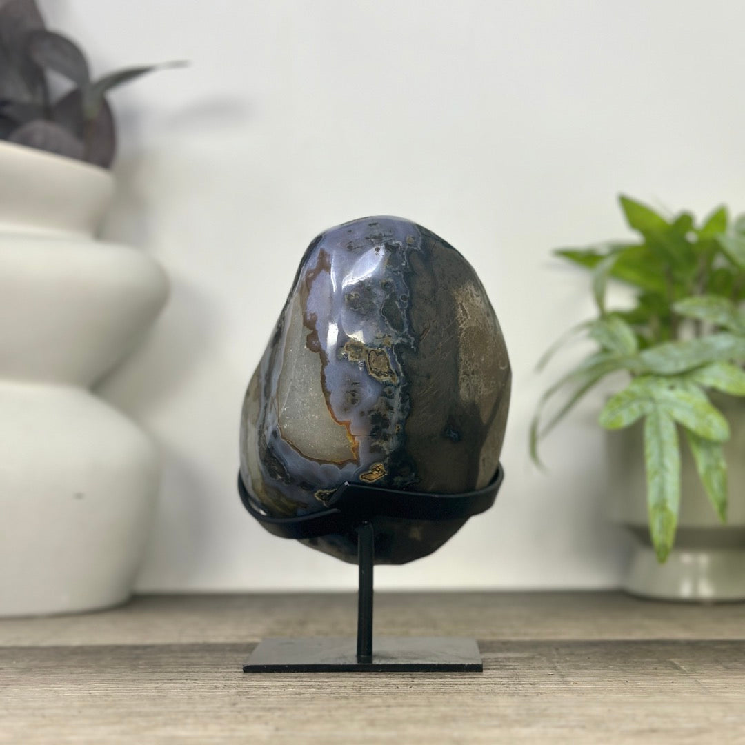 Uruguayan Amethyst Geode with Calcite Inclusion on Metal Stand - MWS3330