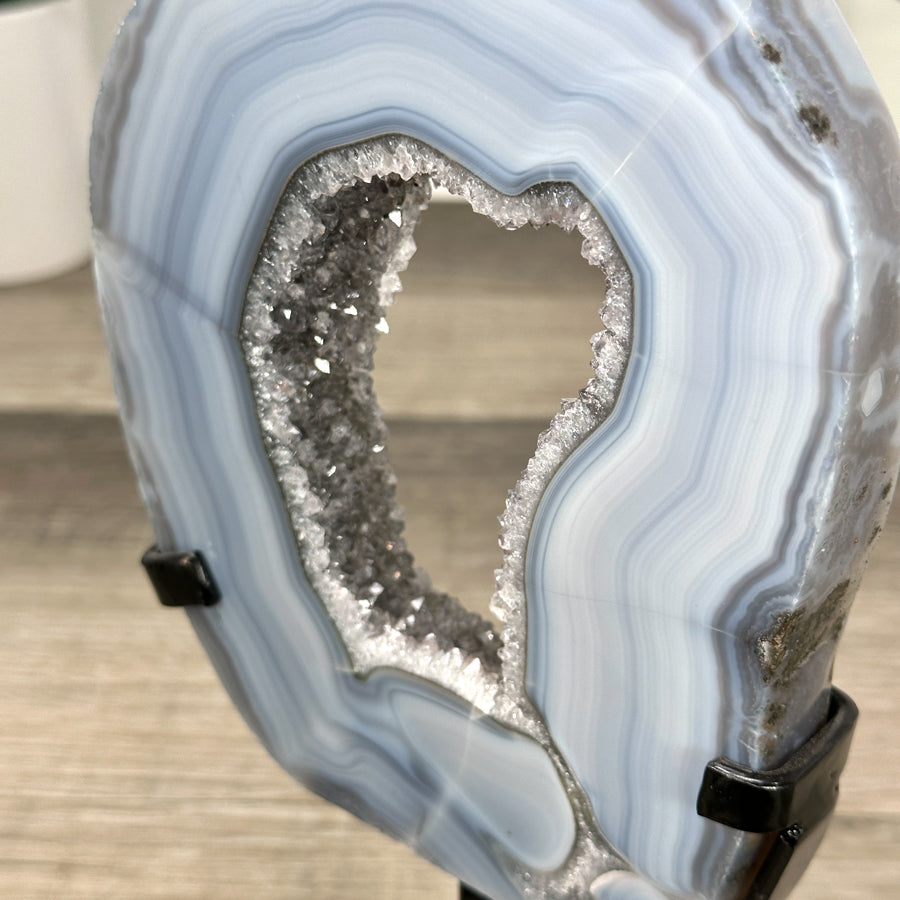 Natural Blue Banded Agate Portal with Metallic Stand - MWS2916