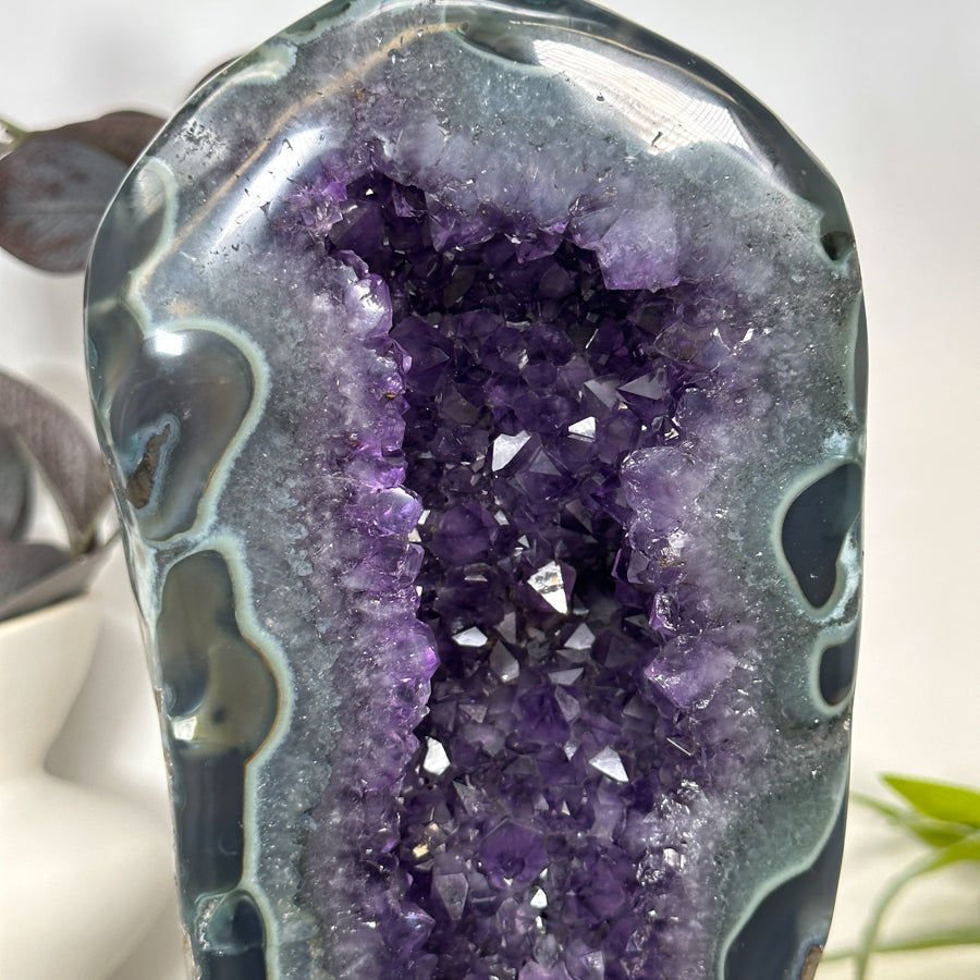 Unique Double Amethyst &amp; Agate Geode with Rotary Stand - MWS3176