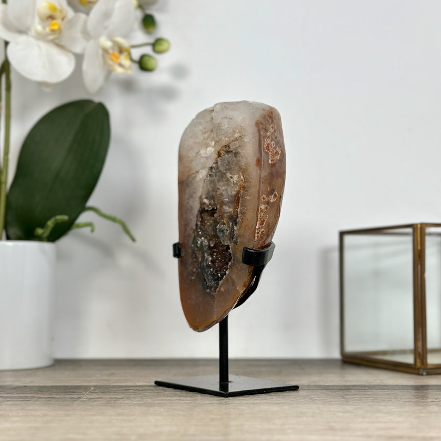 Rare Quartz Portal on Metal Stand with Green tone Druzy Crystals - MWS2902