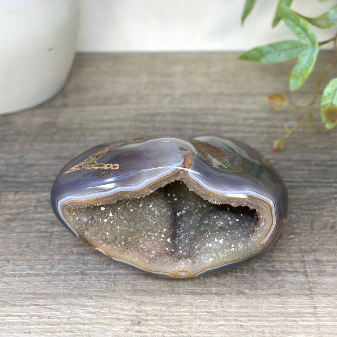 Blue Agate &amp; Quartz Druzy Stone Geode - STGE0075