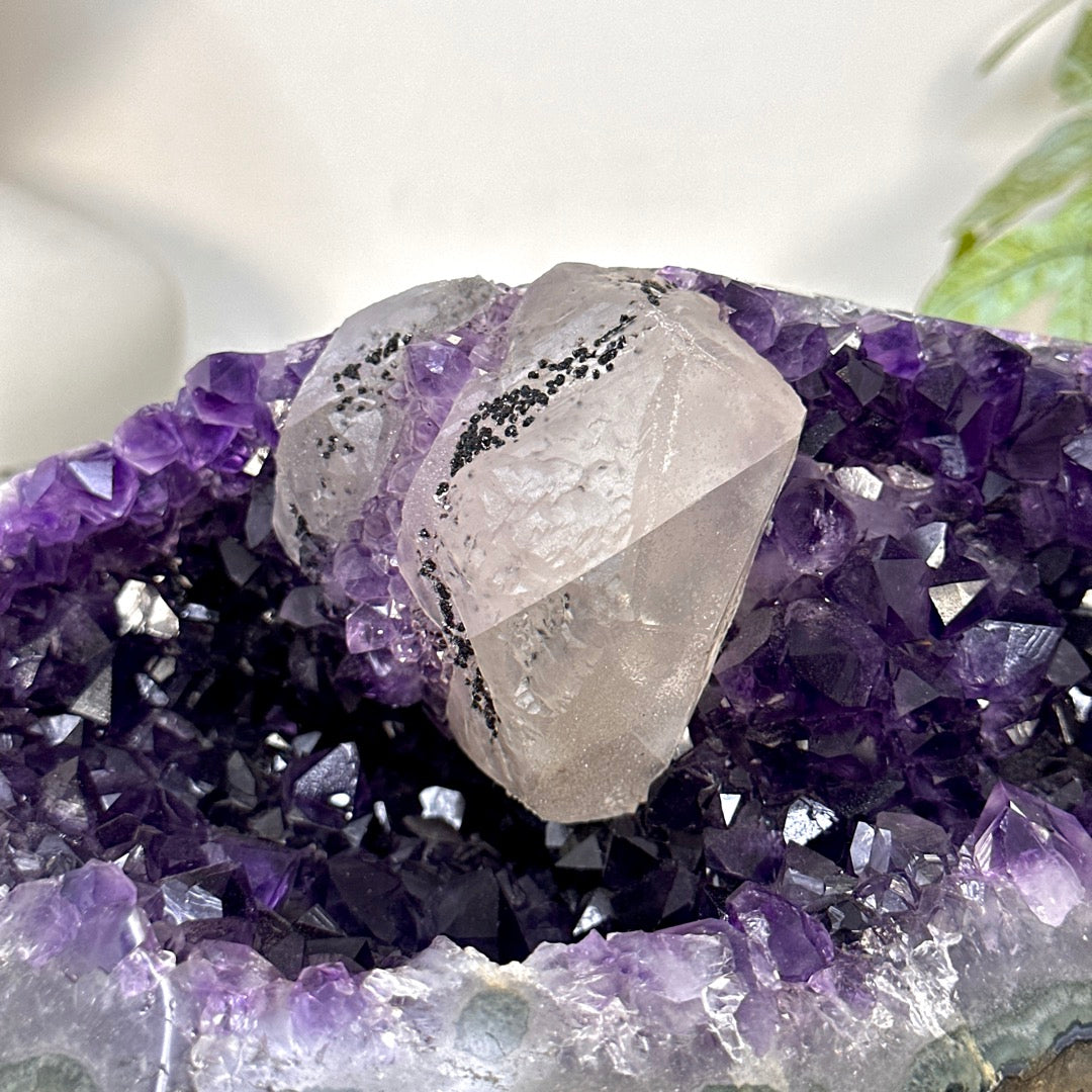 Deep Purple Amethyst Geode with Calcite Crystal - STGE0096