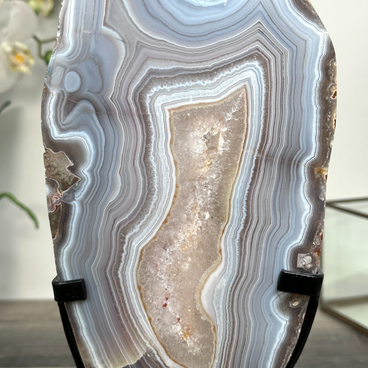 Blue Banded Agate Slice on Stand – Home Decor Display Specimen - MWS2663