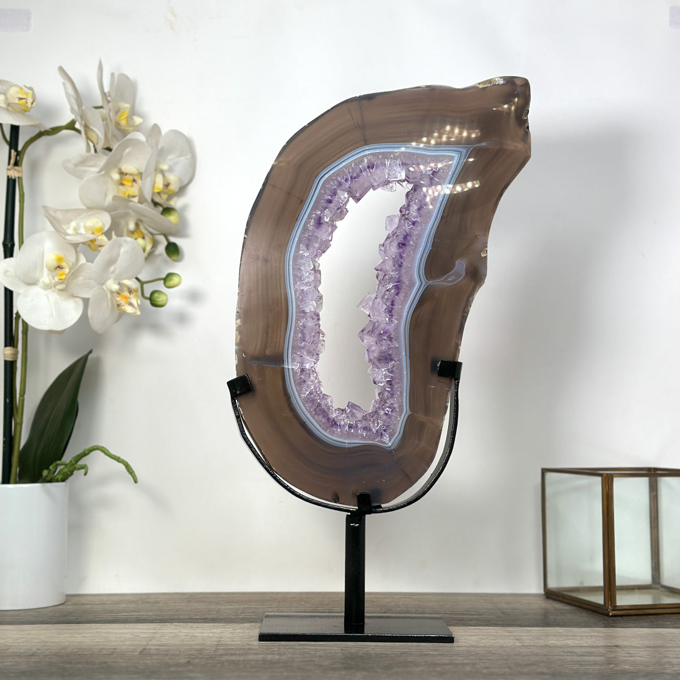 XXL Agate Slice with Amethyst Crystal Center for Home or Office Display - MWS2669