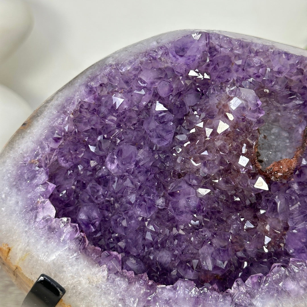 Unique Natural Amethyst Geode with Quartz Shell on Stand - MWS3313