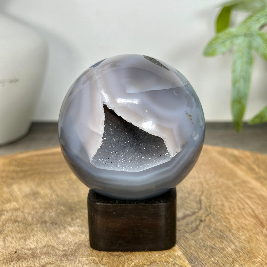 Banded Agate &amp; Quartz Druzy Sphere Geode - SPH0202