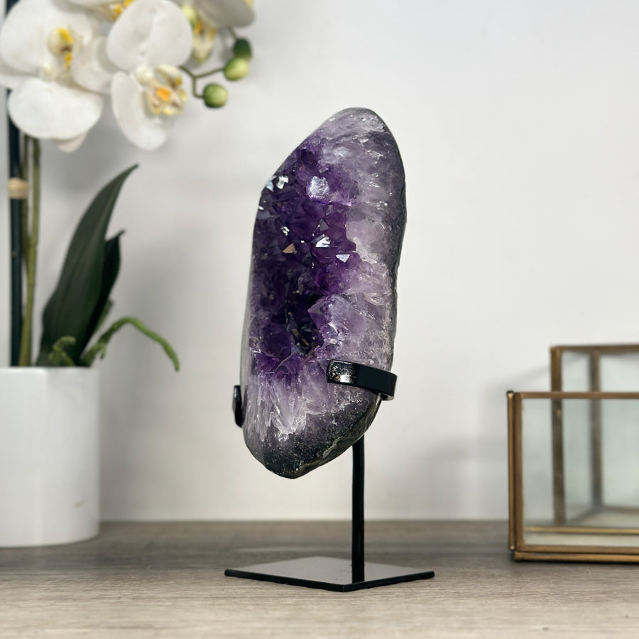 Natural Amethyst Crystal Cluster on Black Metallic Stand - MWS2204