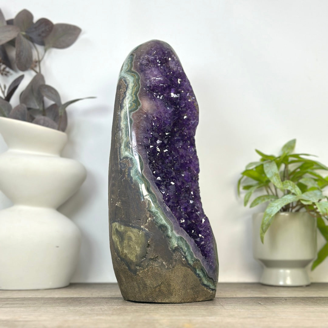Large Natural Amethyst Geode with Unique Polished Quartz &amp; Jasper Shell - CBP1405
