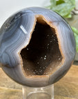 Blue Banded Agate Druzy Sphere Geode with Orange Tone Crystal Cavity - SPH0152