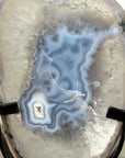 Blue Banded Agate Slice on Stand – Natural Stone Display Statement Piece - MWS2920