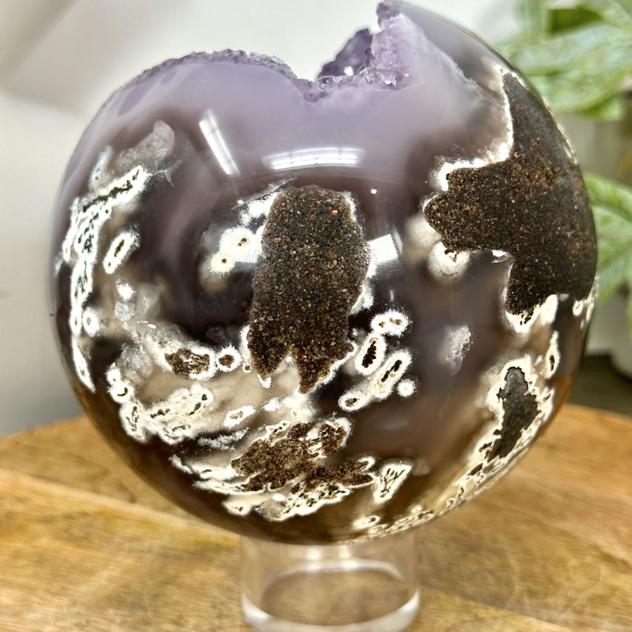 Natural Amethyst Druzy &amp; Agate Sphere Geode - SPH0162