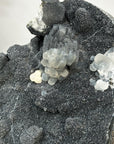 Black Amethyst Crystal Specimen with Calcite Formations on Metal Stand - MWS2871
