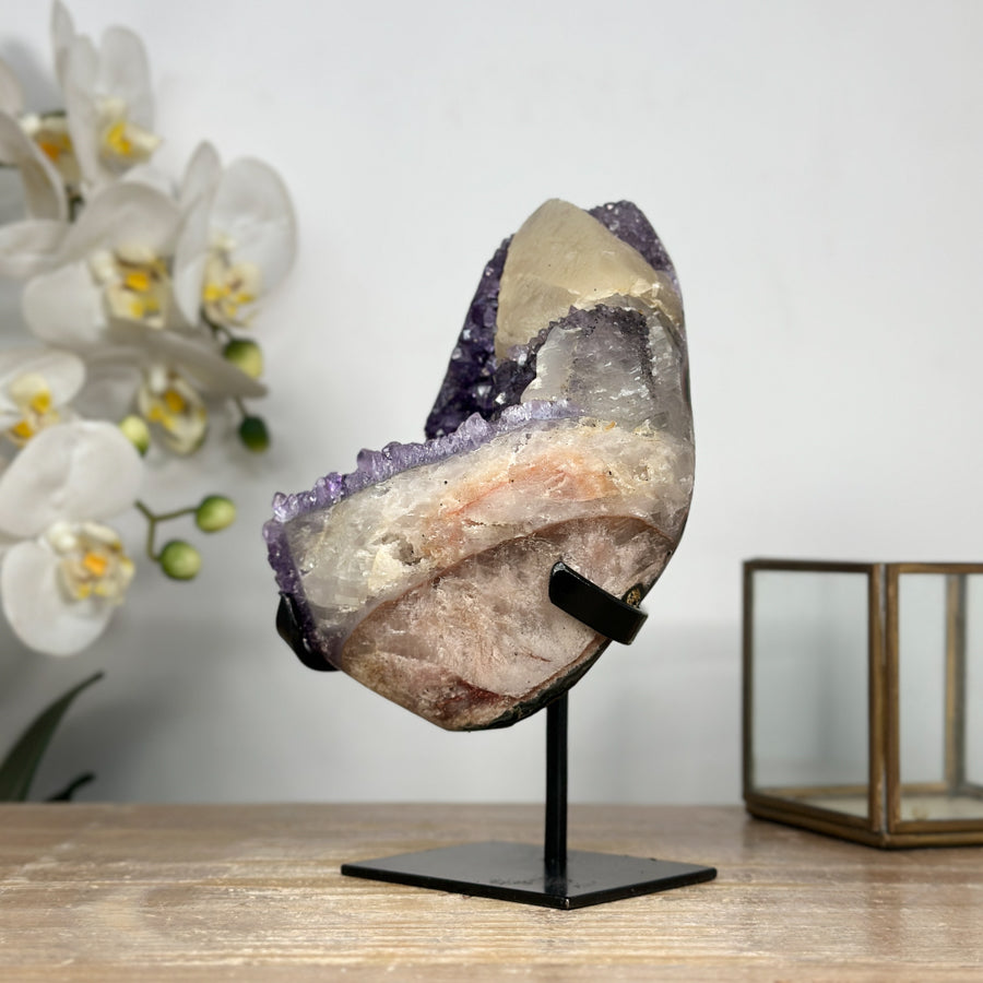 Natural Calcite &amp; Amethyst Specimen, Stand Included - MWS1964