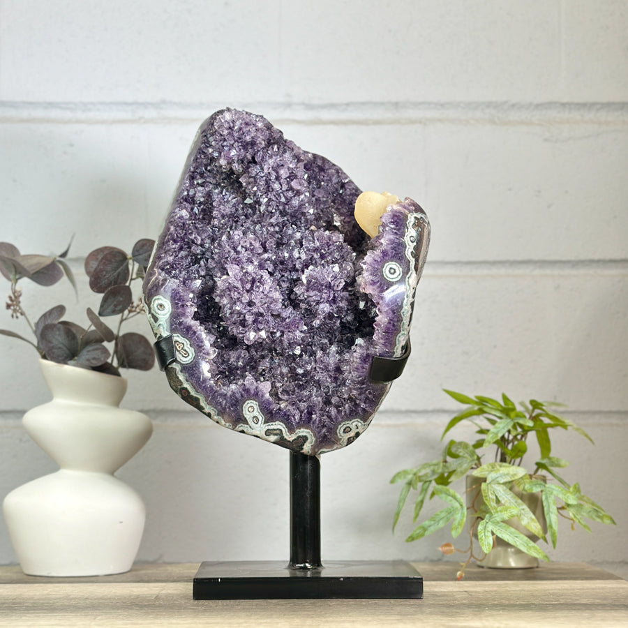 Uruguayan Amethyst Specimen with Green Jasper Shell &amp; Calcite Formation - MWS3148