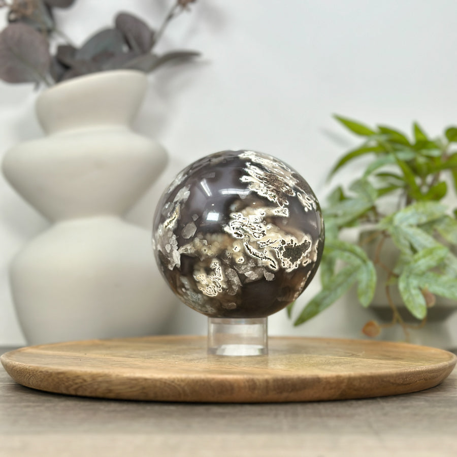 Natural Amethyst Druzy &amp; Agate Sphere Geode - SPH0162