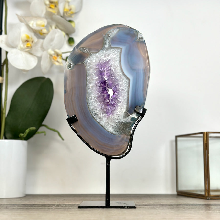 Agate Geode Slice with Amethyst Center - MWS2917