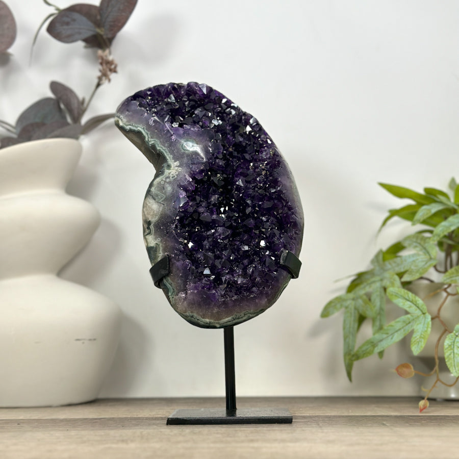 Natural Deep Purple Amethyst Cluster on Metal Stand - MWS3189