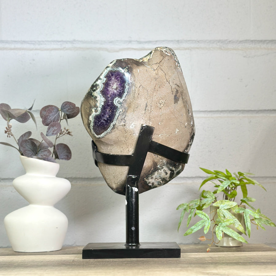 Uruguayan Amethyst Specimen with Green Jasper Shell &amp; Calcite Formation - MWS3148