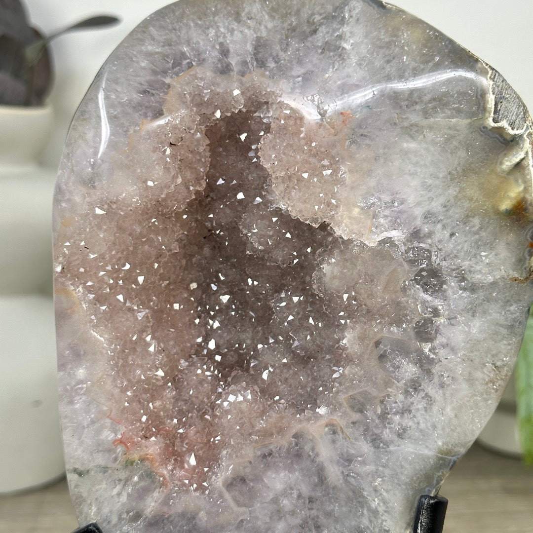 Natural Light Peach Tone Quartz Geode on Stand - MWS3363
