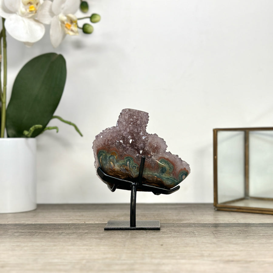 Amethyst Crystal Cluster on Metal Stand – Light Purple Quartz Display Piece - MWS2886