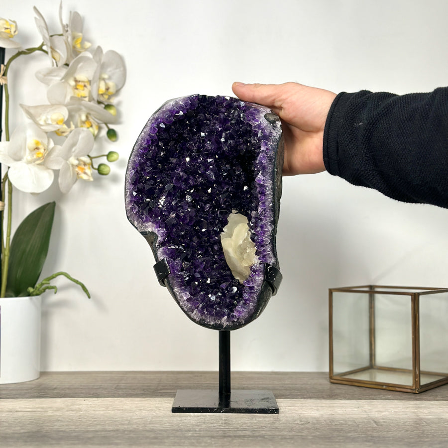 Top Quality Amethyst Geode With Calcite on Metal Stand - MWS2752