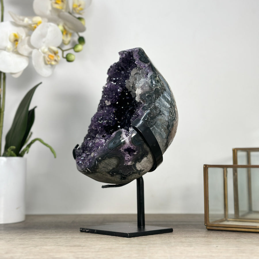 Natural Sparkling Amethyst Geode with Calcite &amp; Hematite Inclusions - MWS2218