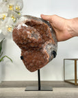 Unique Orange Sugar Druzy Crystal on Metal Stand – Stunning Natural Stone for Meditation Space Decor - MWS2707